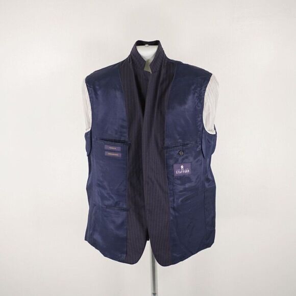 Stafford Super 100s Wool Blue Striped 2 Piece Suit 44R 37/33 Flat Front High Ris - Picture 16 of 16